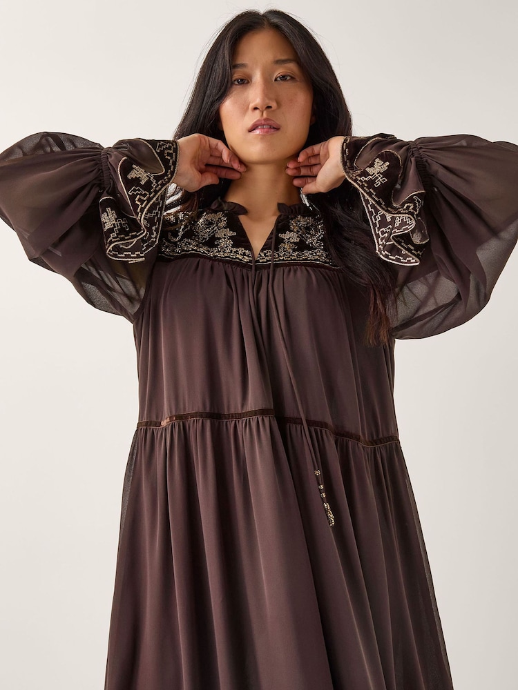 Buy Monsoon Brown Nova Embroidered Yoke Chiffon Maxi Dress from the Next UK  online shop