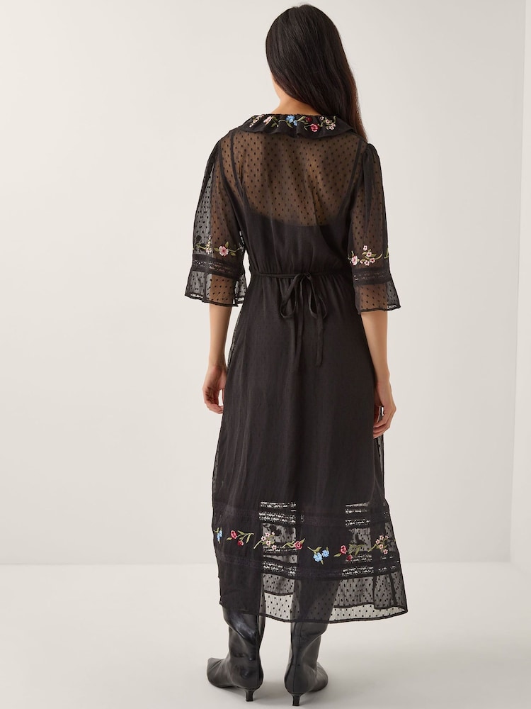 Monsoon Black Alyssa Floral Embroidered Lace Midi Dress - Image 2 of 4 Monsoon Black Alyssa Floral Embroidered Lace Midi Dress - Image 2 of 4