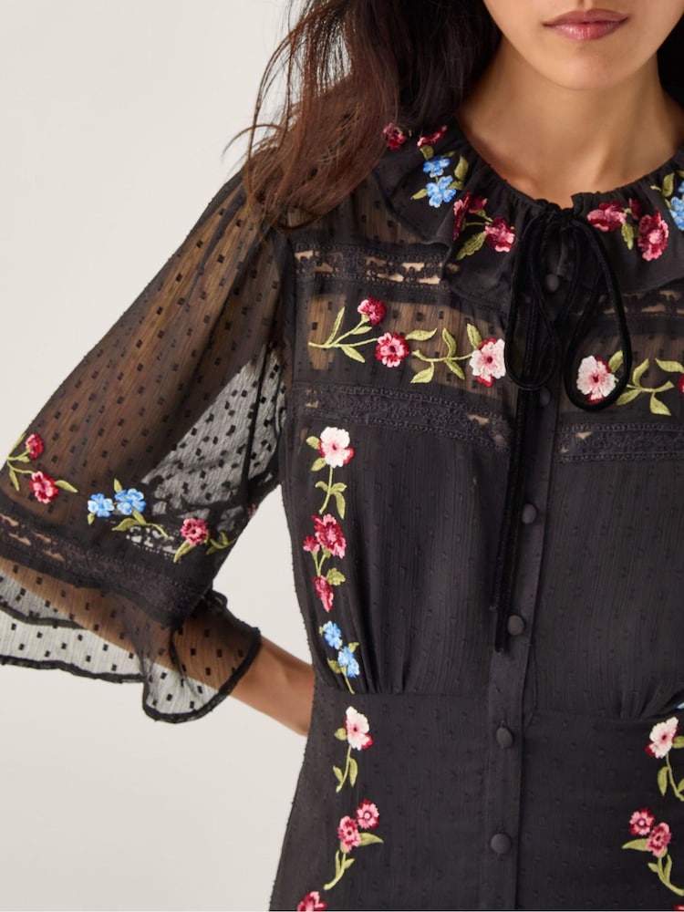 Monsoon Black Alyssa Floral Embroidered Lace Midi Dress - Image 4 of 4 Monsoon Black Alyssa Floral Embroidered Lace Midi Dress - Image 4 of 4
