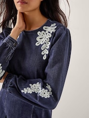 Monsoon Blue Eileen Embroidered Denim Midi Dress - Image 2 of 4