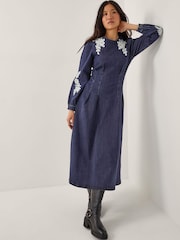 Monsoon Blue Eileen Embroidered Denim Midi Dress - Image 3 of 4