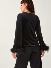 Monsoon Black Freya Feather Velvet Top - Image 3 of 4