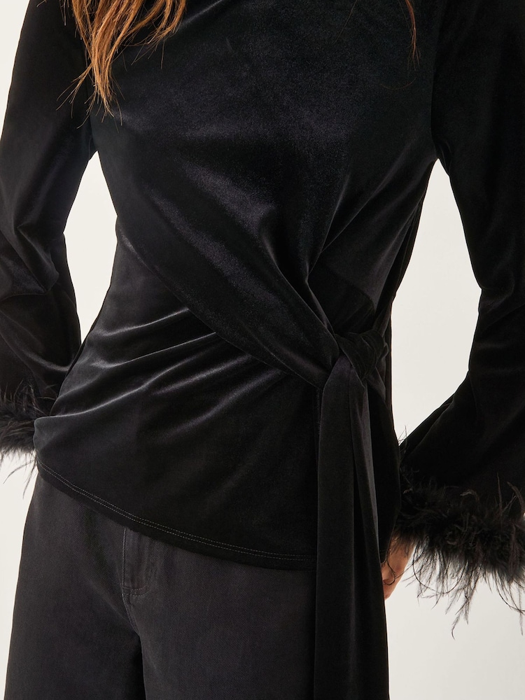 Monsoon Black Freya Feather Velvet Top - Image 4 of 4