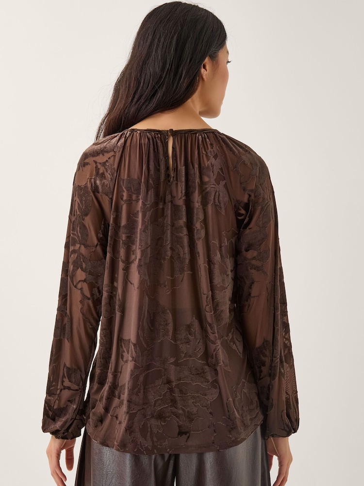 Monsoon Brown Dua Floral Devore Blouse - Image 2 of 4 Monsoon Brown Dua Floral Devore Blouse - Image 2 of 4