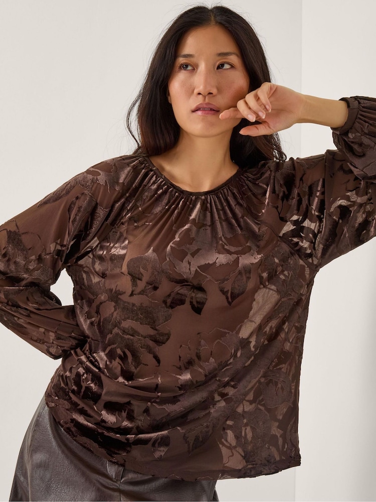 Monsoon Brown Dua Floral Devore Blouse - Image 4 of 4 Monsoon Brown Dua Floral Devore Blouse - Image 4 of 4