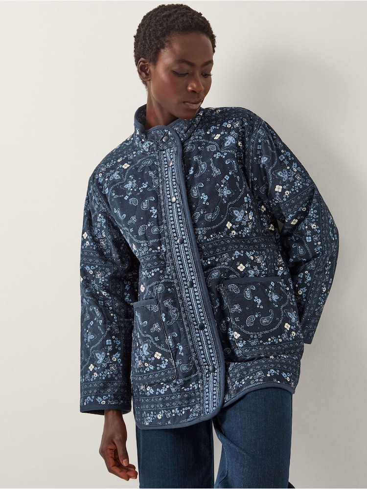 Monsoon Blue Mandy Paisley Print Quilted Corduroy Jacket - Image 1 of 4
