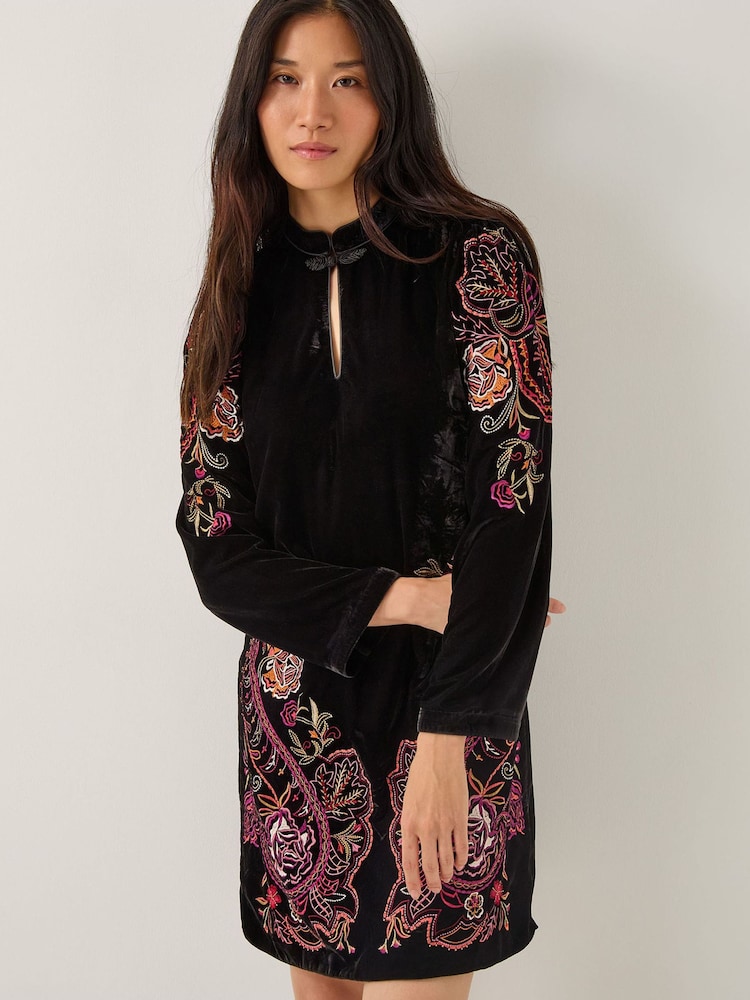 Monsoon Black Faye Floral Velvet Mini Tunic Dress - Image 2 of 5 Monsoon Black Faye Floral Velvet Mini Tunic Dress - Image 2 of 5