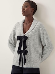 Monsoon Grey Bria Bow Cable Knit Cardigan - Image 1 of 4