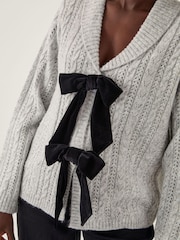 Monsoon Grey Bria Bow Cable Knit Cardigan - Image 3 of 4