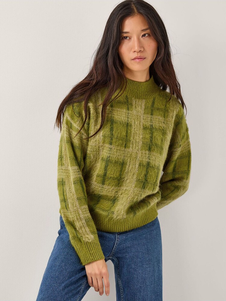 Monsoon Green Cleo Brushed Check Print Jumper - Image 1 of 5