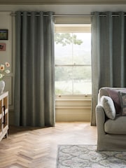 Sage Green Textured Slub Lined Eyelet Curtains - Image 1 of 5