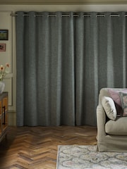 Sage Green Textured Slub Lined Eyelet Curtains - Image 2 of 5