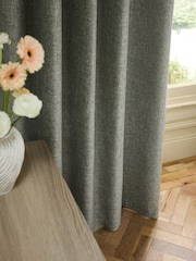 Sage Green Textured Slub Lined Eyelet Curtains - Image 3 of 5