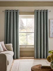 Sage Green Textured Slub Blackout/Thermal Eyelet Curtains - Image 2 of 6
