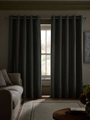 Sage Green Textured Slub Blackout/Thermal Eyelet Curtains - Image 3 of 6