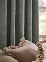 Sage Green Textured Slub Blackout/Thermal Eyelet Curtains - Image 5 of 6