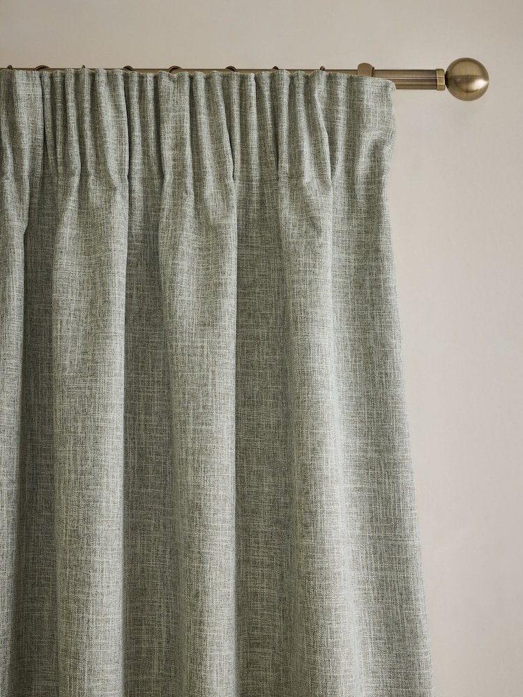 Sage Green Textured Slub Blackout/Thermal Pencil Pleat Curtains - Image 1 of 6 Sage Green Textured Slub Blackout/Thermal Pencil Pleat Curtains - Image 1 of 6