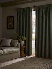 Sage Green Textured Slub Blackout/Thermal Pencil Pleat Curtains - Image 3 of 6