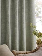 Sage Green Textured Slub Blackout/Thermal Pencil Pleat Curtains - Image 4 of 6