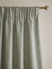Sage Green Textured Slub Blackout/Thermal Pencil Pleat Curtains - Image 6 of 6