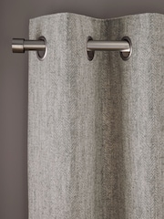 Grey Cosy Herringbone Lined Eyelet Curtains - Image 1 of 5