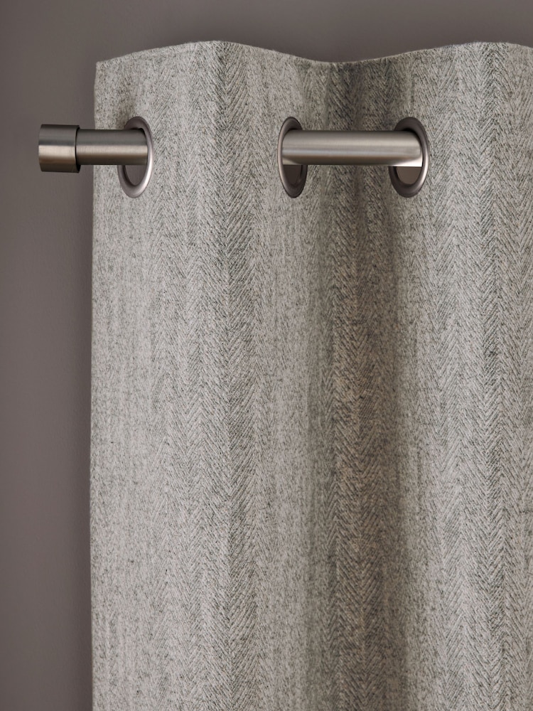 Grey Cosy Herringbone Lined Eyelet Curtains - Image 1 of 5 Grey Cosy Herringbone Lined Eyelet Curtains - Image 1 of 5