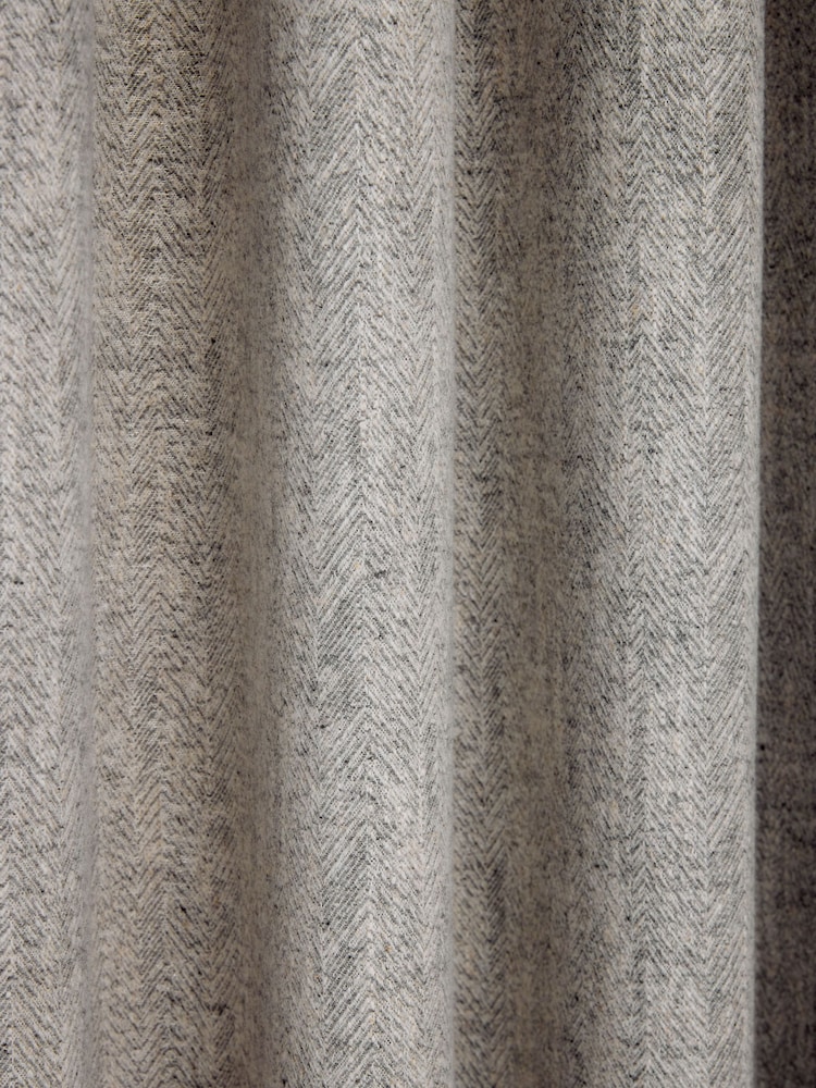 Grey Cosy Herringbone Lined Eyelet Curtains - Image 5 of 5 Grey Cosy Herringbone Lined Eyelet Curtains - Image 5 of 5