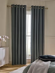 Charcoal Grey Premium Cotton Sateen Blackout Thermal Eyelet Curtains - Image 1 of 2