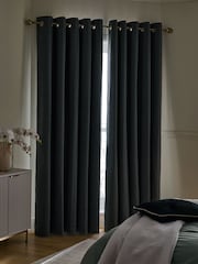 Charcoal Grey Premium Cotton Sateen Blackout Thermal Eyelet Curtains - Image 2 of 2