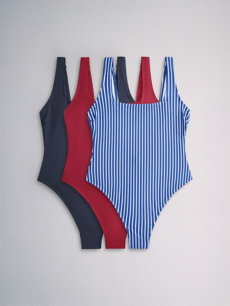 Rouge/Marine - The Set 3 Pack Maillots de bain Col dégagé - Image 2 de 6