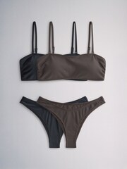 黑色/棕色 - The Set 2 Pack Strappy Bandeau 比基尼套装 - 图片2 / 16