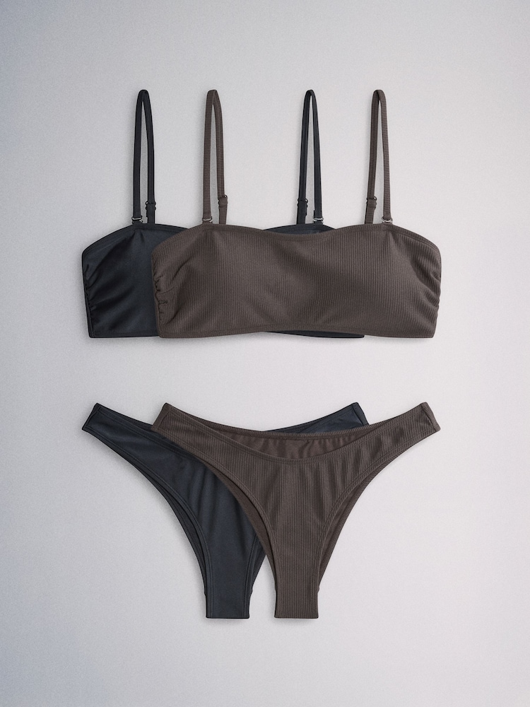 黑色/棕色 - The Set 2 Pack Strappy Bandeau 比基尼套装 - 图片2 / 16 黑色/棕色 - The Set 2 Pack Strappy Bandeau 比基尼套装 - 图片2 / 16