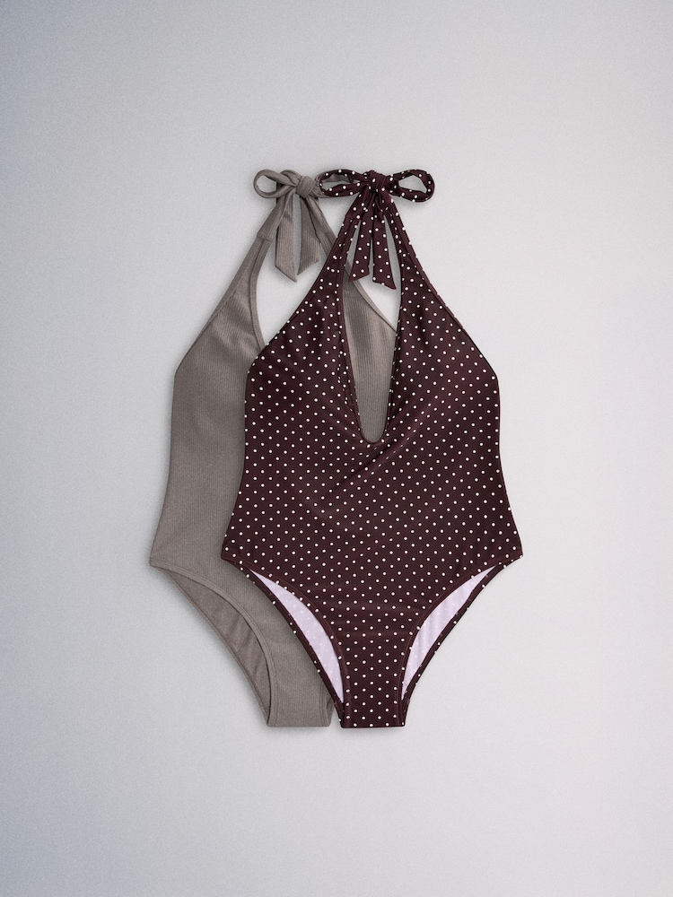 The Set 2 Pack Plunge Swimsuit Brown/Purple - Image 1 of 16