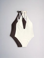 The Set 2 Pack Plunge Swimsuit Brown/Cream - Image 2 of 6