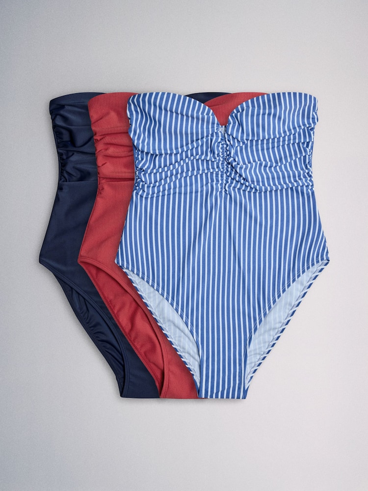 The Set 3 Pack Bandeau Swimsuits Red/Navy - Image 2 of 6