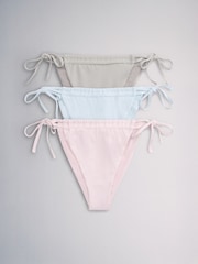 The Set High Leg 3 Pack Tie Bikini Bottoms Pink/Khaki - Image 1 of 6