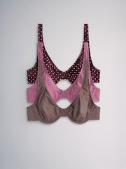 The Set 3 Pack Non Pad Underwire Bikini Top Brown/Pink - Image 2 of 5