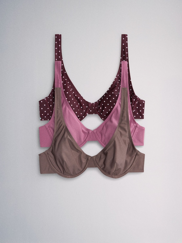 The Set 3 Pack Non Pad Underwire Bikini Top Brown/Pink - Image 2 of 5