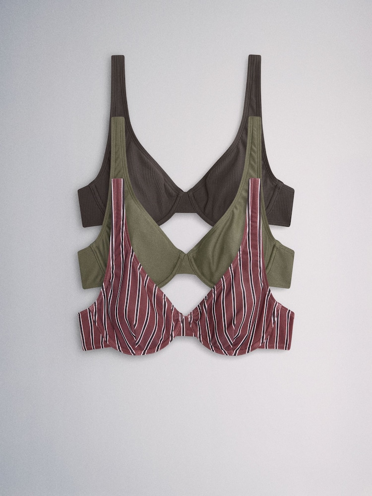 The Set 3 Pack Non Pad Underwire Bikini Top Brown/Khaki - Image 2 of 6