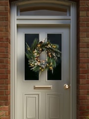 Charles Bentley Green 55cm Pre-Lit Berry & Pinecone Eucalyptus Wreath - Image 1 of 6