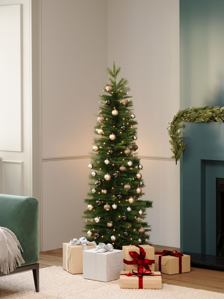 Charles Bentley Green 6ft Pre-Lit Faux Pencil Christmas Tree - Image 1 of 6