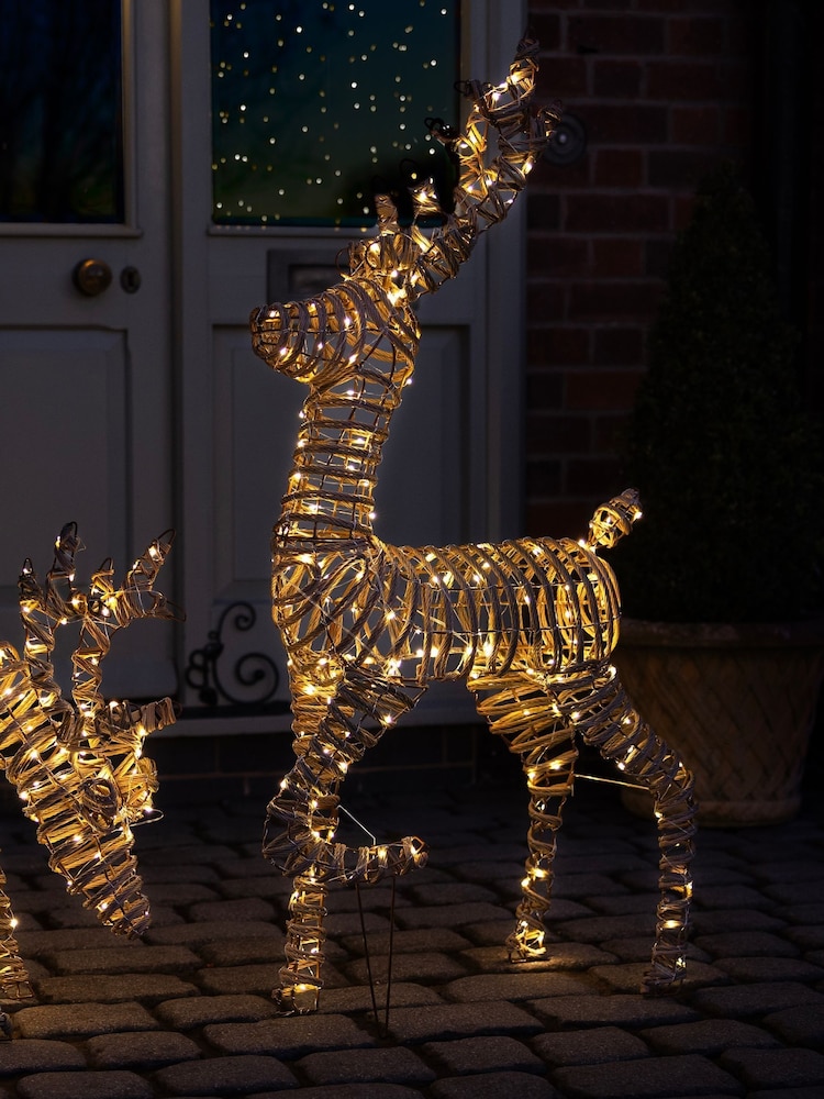 Charles Bentley Brown Large Rattan Light Up Reindeer - Image 1 of 5 Charles Bentley Brown Large Rattan Light Up Reindeer - Image 1 of 5