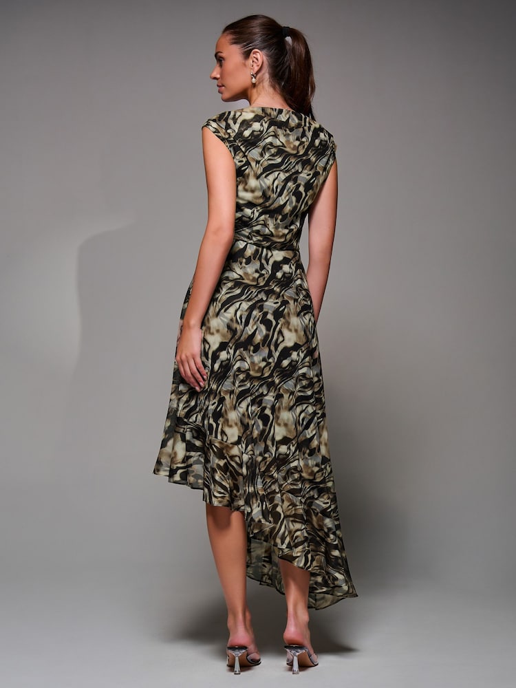 Jolie Moi Animal Asymmetrical Draped Mesh Midaxi Dress - Image 2 of 6