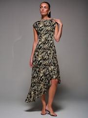 Jolie Moi Animal Asymmetrical Draped Mesh Midaxi Dress - Image 4 of 6