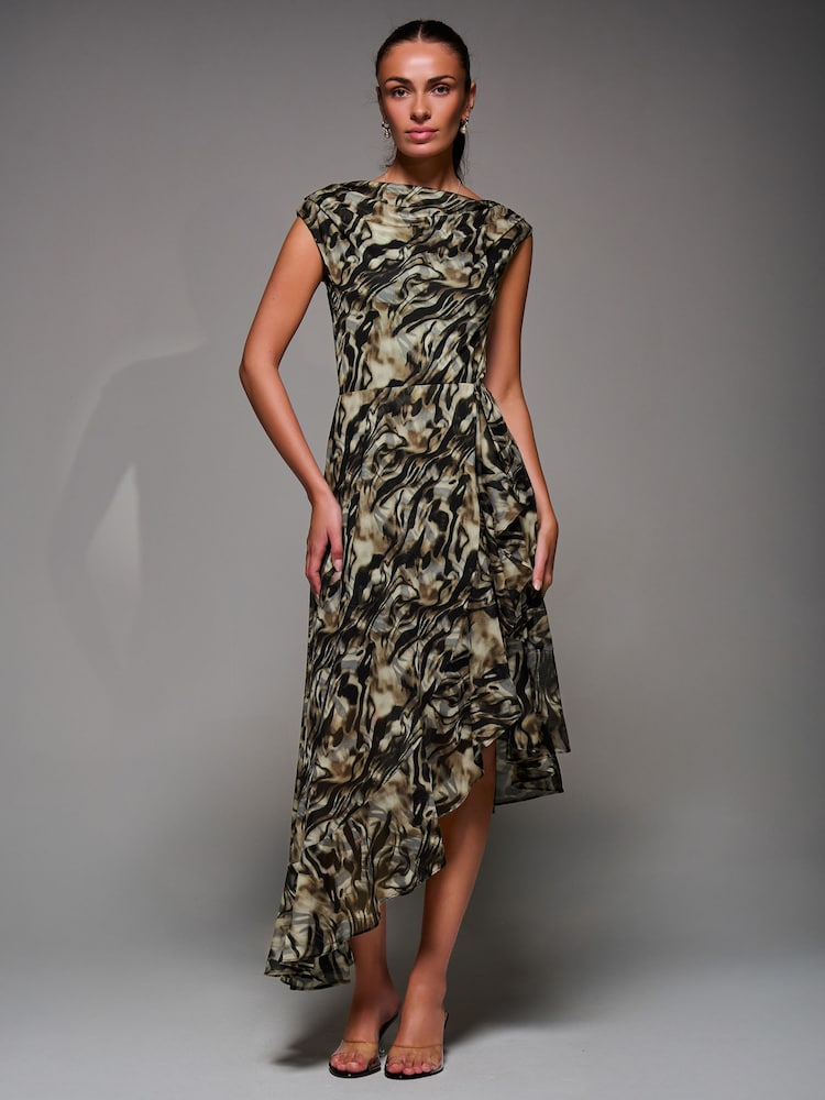 Jolie Moi Animal Asymmetrical Draped Mesh Midaxi Dress - Image 6 of 6