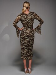 Jolie Moi Brown Long Sleeve Mesh Bodycon Dress - Image 2 of 6