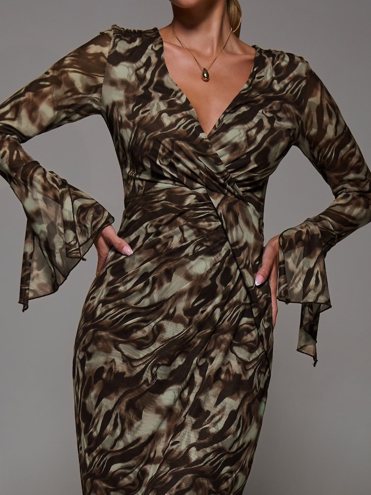 brown mesh bodycon dress Evie Ruched Mesh Bodycon Dress in Brown - Size 0 to 12