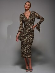 Jolie Moi Brown Long Sleeve Mesh Bodycon Dress - Image 6 of 6