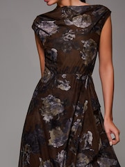 Jolie Moi Brown Asymmetrical Draped Mesh Midaxi Dress - Image 3 of 6