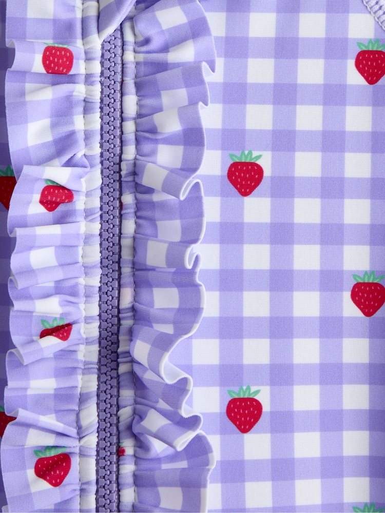 JoJo Maman Bébé Lilac Gingham Strawberry Sunsafe Suit - Image 3 of 3